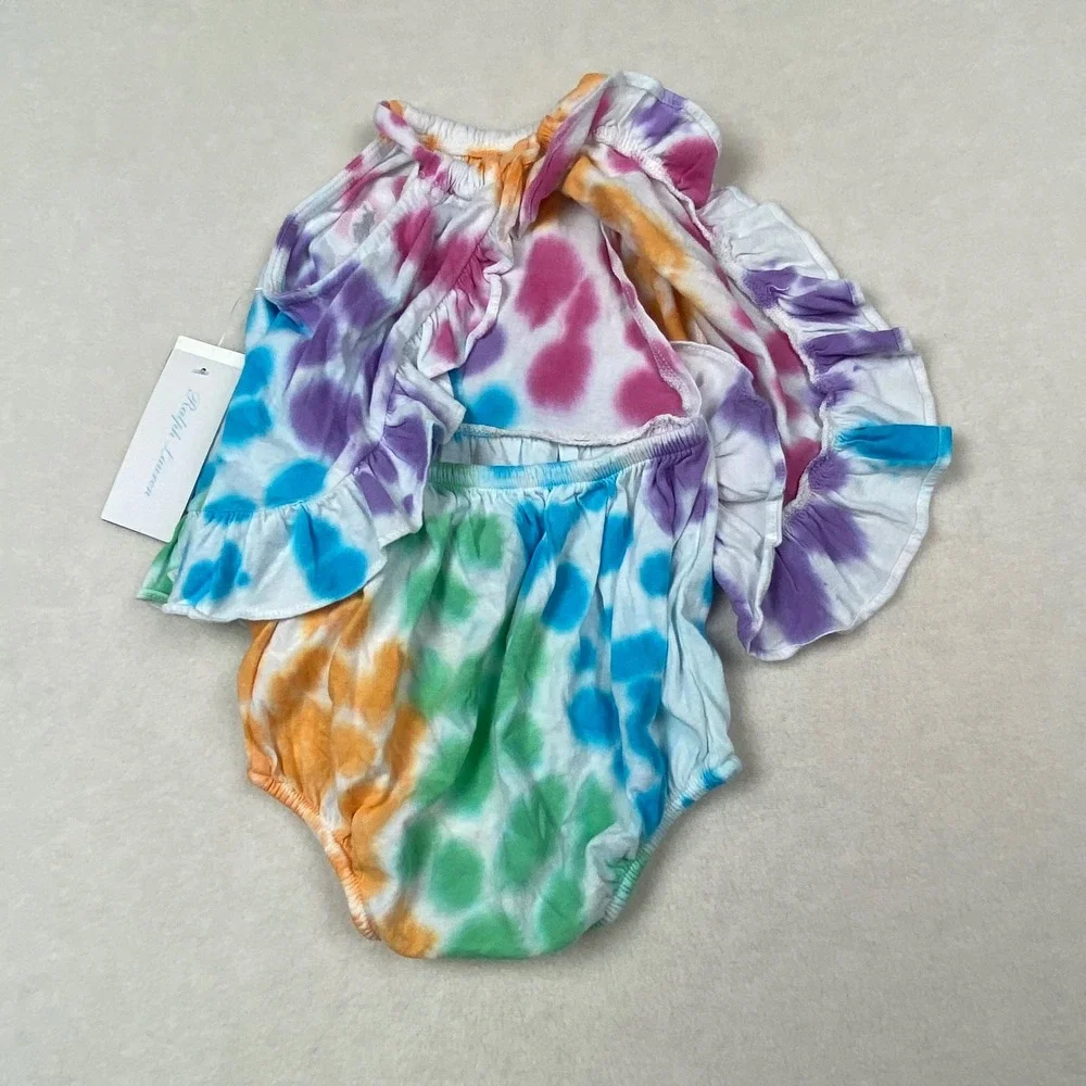Ralph Lauren Baby Girls Tie Dye Halter Romper 6M Rainbow Ruffle Bodysuit‎